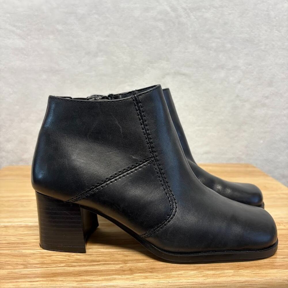 VTG 90s Y2K Thom McCan Ankle Boots Black Leather Square Toe Booties Size 6W WIDE